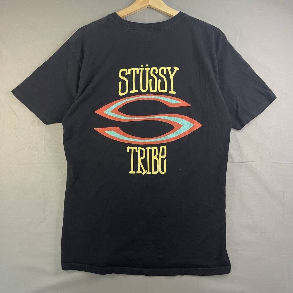 Stussy Tribe T Shirt Big S Men's Medium Black Streetwear Graphic Tee